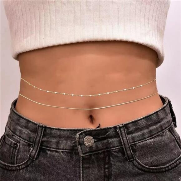 Sleek Silver Belly Chain | Adjustable Beaded Waist Jewelry - Picture 5 of 5